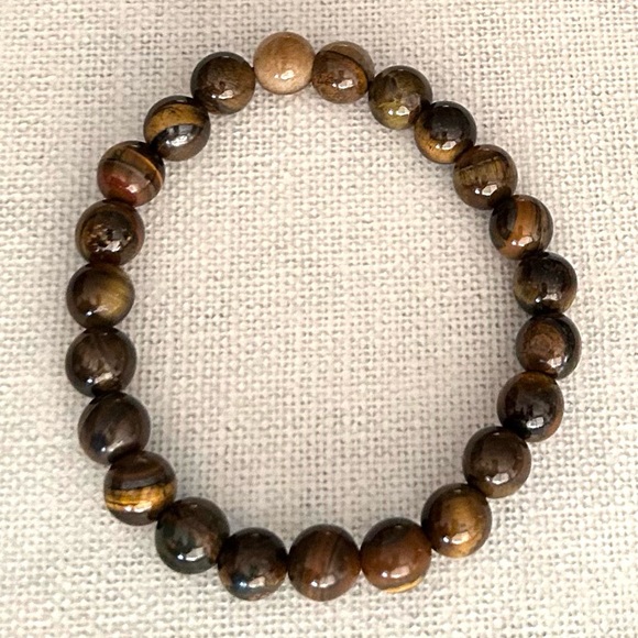 Natural Crystal Tiger Eye 8mm Gemstone Stretch Bracelet 7” - Picture 3 of 4